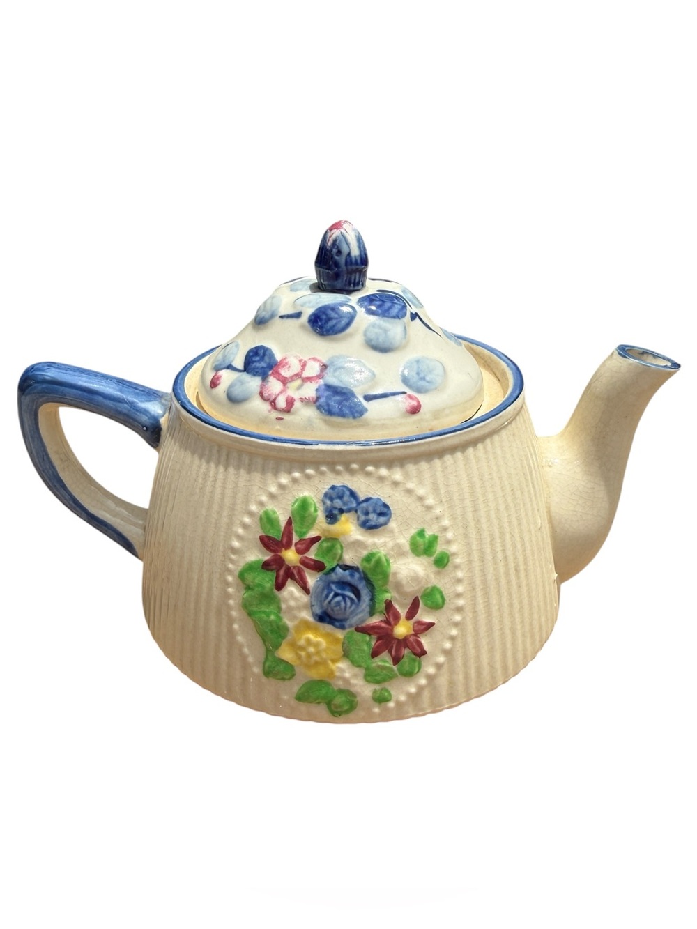 Vintage Japan Floral Teapot Blue White Cottagecore Ceramic Tea Pot Hand Painted